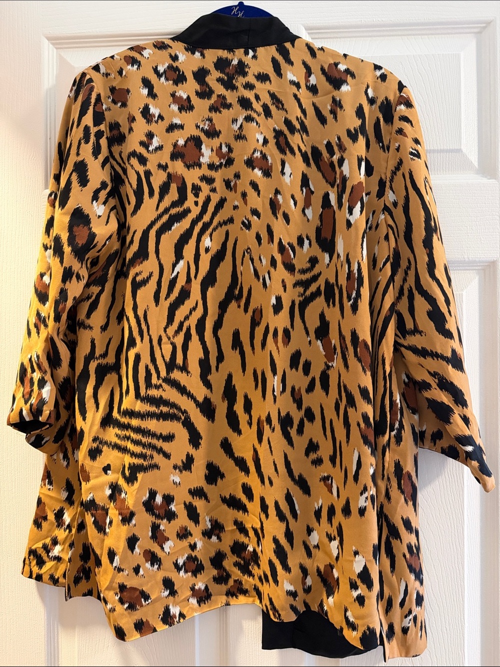 IMAN Animal-Print Open Front Cardigan Jacket - Tan, Black size L - Picture 7 of 7